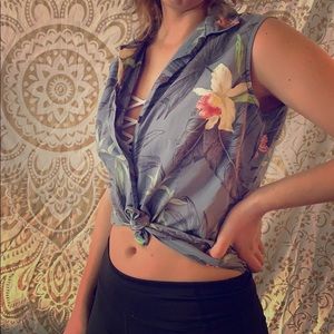Floral button down tank top